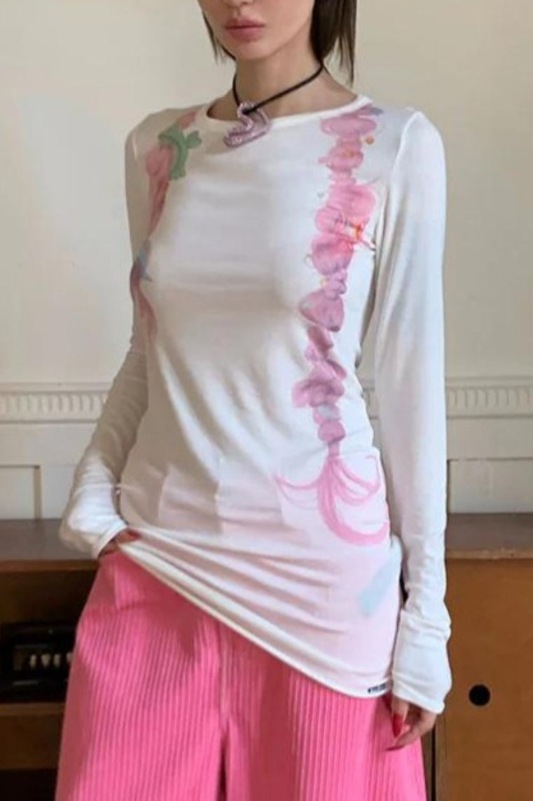 Vintage Dreamy Braided Hair Print Long Sleeve T-shirt