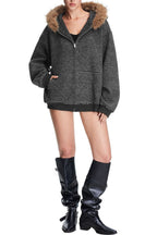 Fine Stripe Fluffy Trim Hoodies