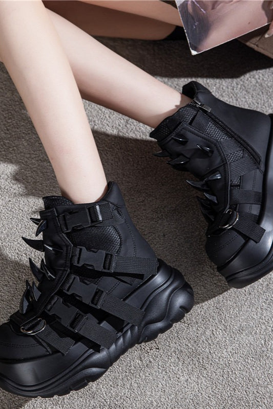 Spiked Strap Platform Combat Boots