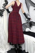 Red Plaid Sheer Sleeve Skirt Sets