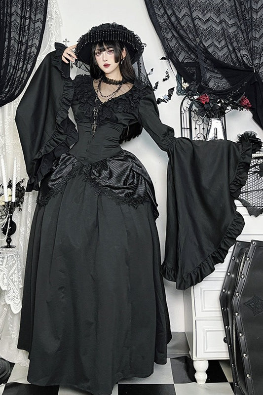 Gothic Dark Lace Patchwork Blouse