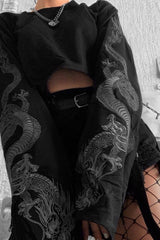 Gothic Dragon Print Cropped Hoodie