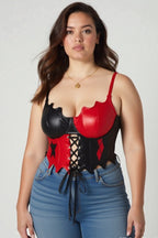 Punk PU Printed Lace Up Strap Boned Corset