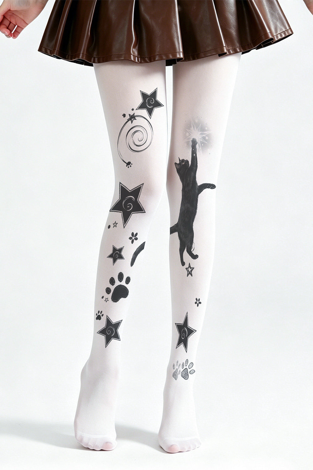 Cat Print White Plus Size Tights Main image