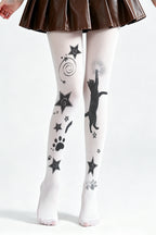 Cat Print White Plus Size Tights