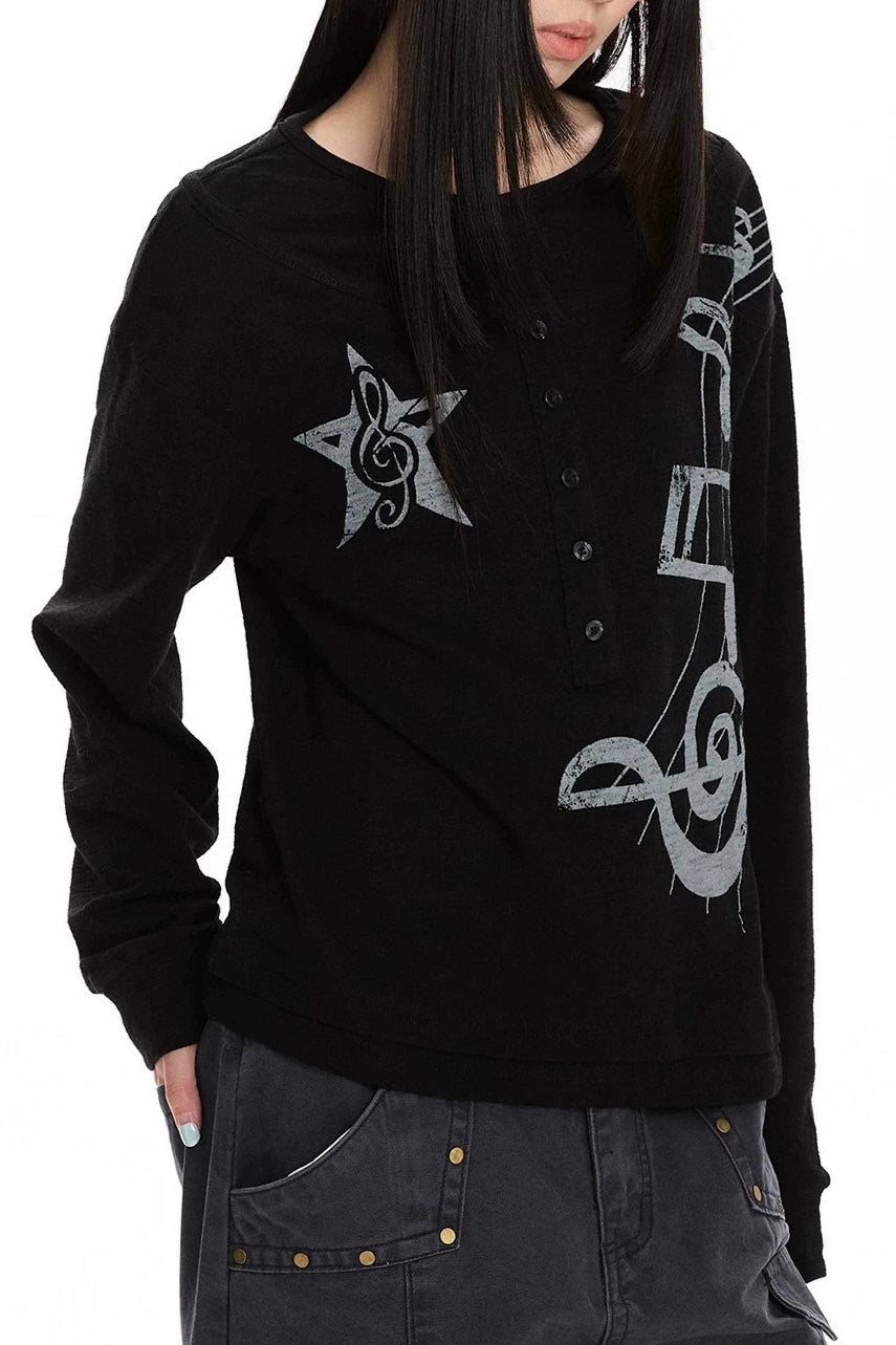 Music Note Layered Neck Sweatshirt