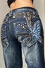 Butterfly Embroidered Low-Rise Flare Jeans