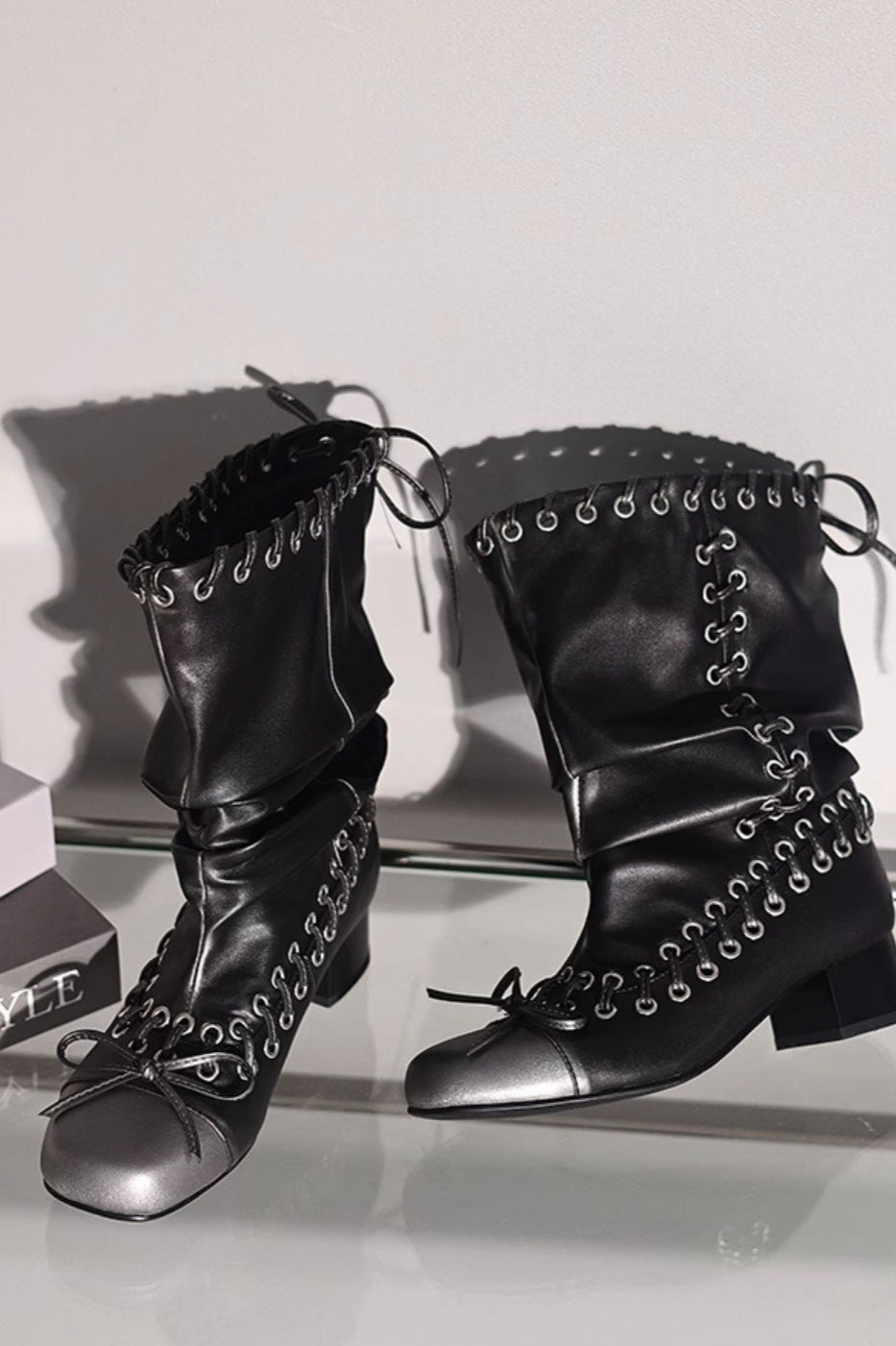 Lace-Up Slouch Cowboy Boots