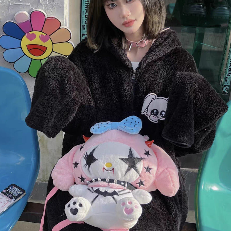 Sanrio Kuromi Dark Y2K Street Gothic Spicy Girl Plush American Punk Funny Bag Halloween