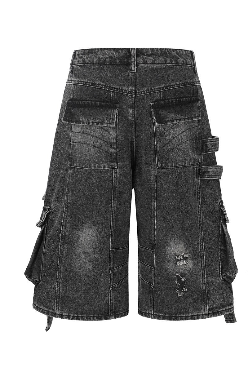 Multi-Pocket Denim Bermuda Shorts