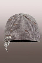Harajuku Hole Design Iron Ring Skull Knitted Beanie Hat