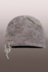 Harajuku Hole Design Iron Ring Skull Knitted Beanie Hat