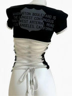 Y2K Grey Black Letter Print Lace-up T-shirt