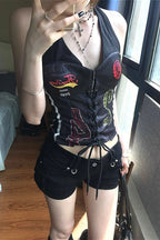 Y2K Vintage Halter Neck Crop Top