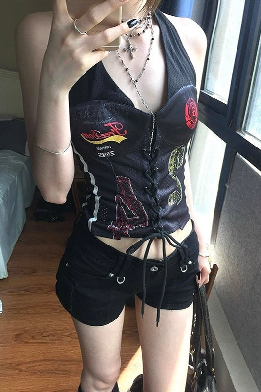 Y2K Vintage Halter Neck Crop Top