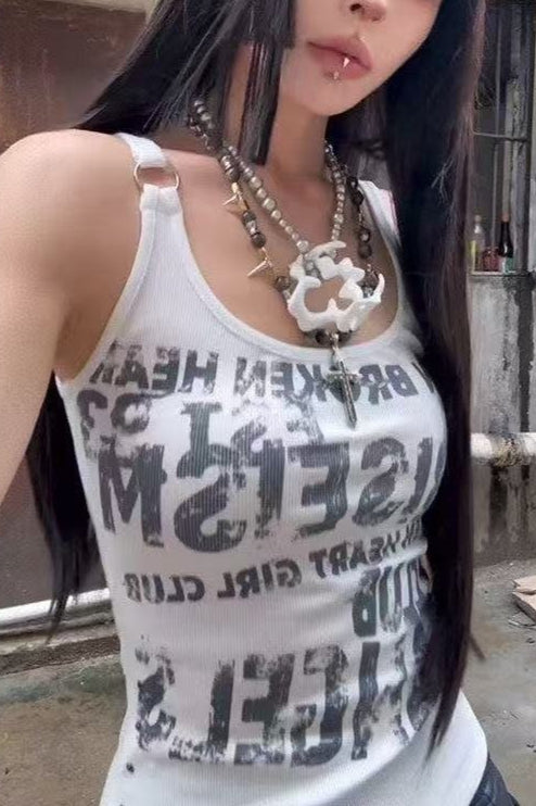 Vintage Washed Street Letter Print Tank Top Secondary image