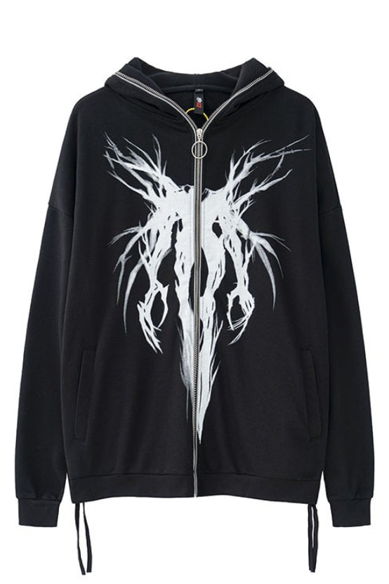 Abstract White Graphic Oversized Zip Hoodie Secondary image