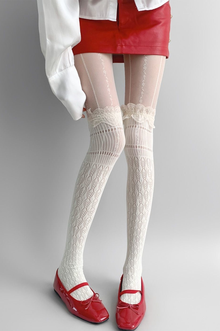 Thin Lace Trim Hollow Long Socks Secondary image