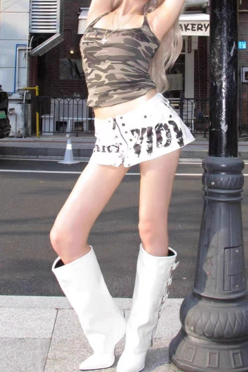 Edgy Zipper Studded Mini Shorts Secondary image