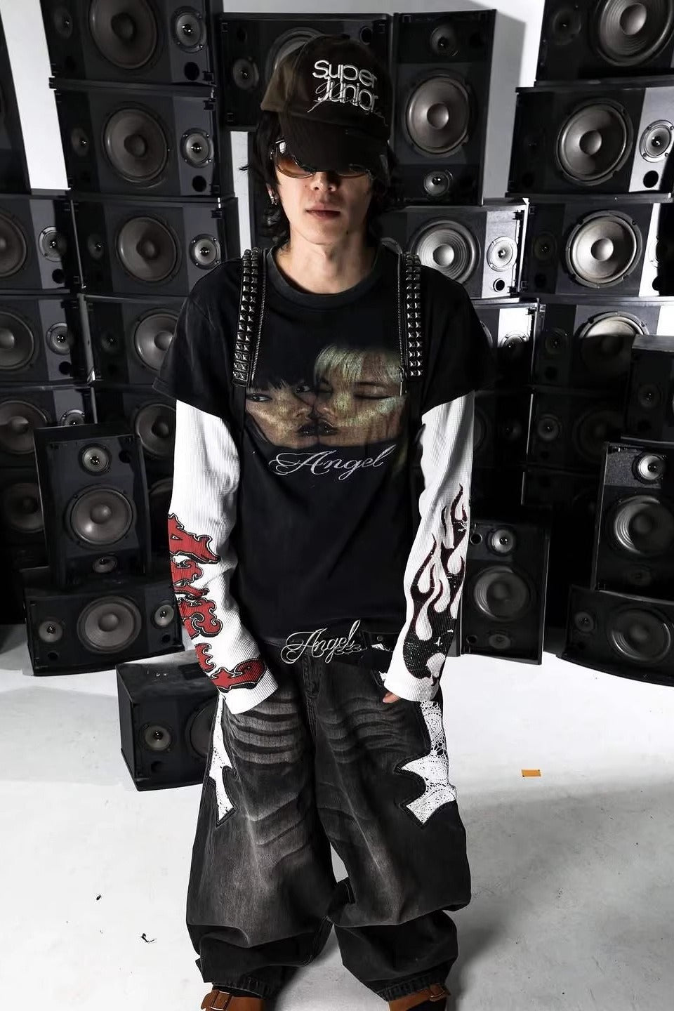 Layered Angel Graphic Long Sleeve T Shirt