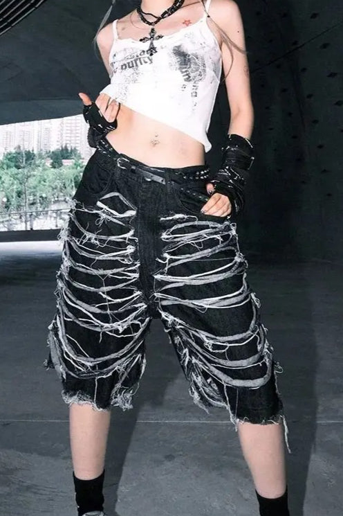 Retro Washed Black Denim Shorts Main image