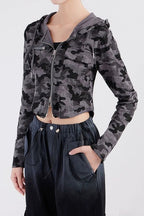 Camouflage Double Zip Cropped Hoodies