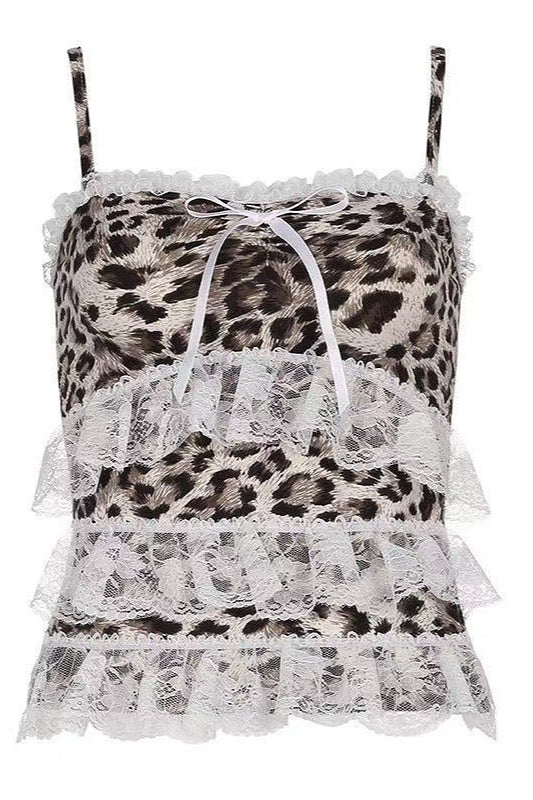 Y2K Spicy Girl Lace Patchwork Leopard Cami Secondary image