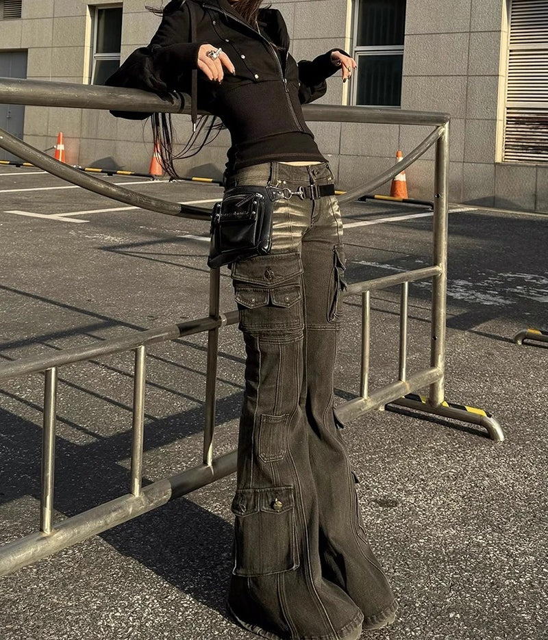Distressed Stretch Bootcut Pants