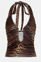 Y2K Vintage Deep V Neck Animal Print Halter Top