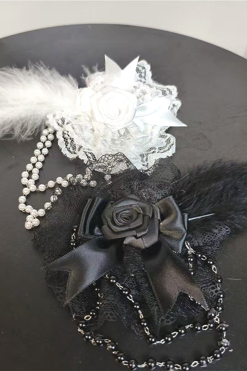 Gothic Lolita Lace Feather Hair Accs
