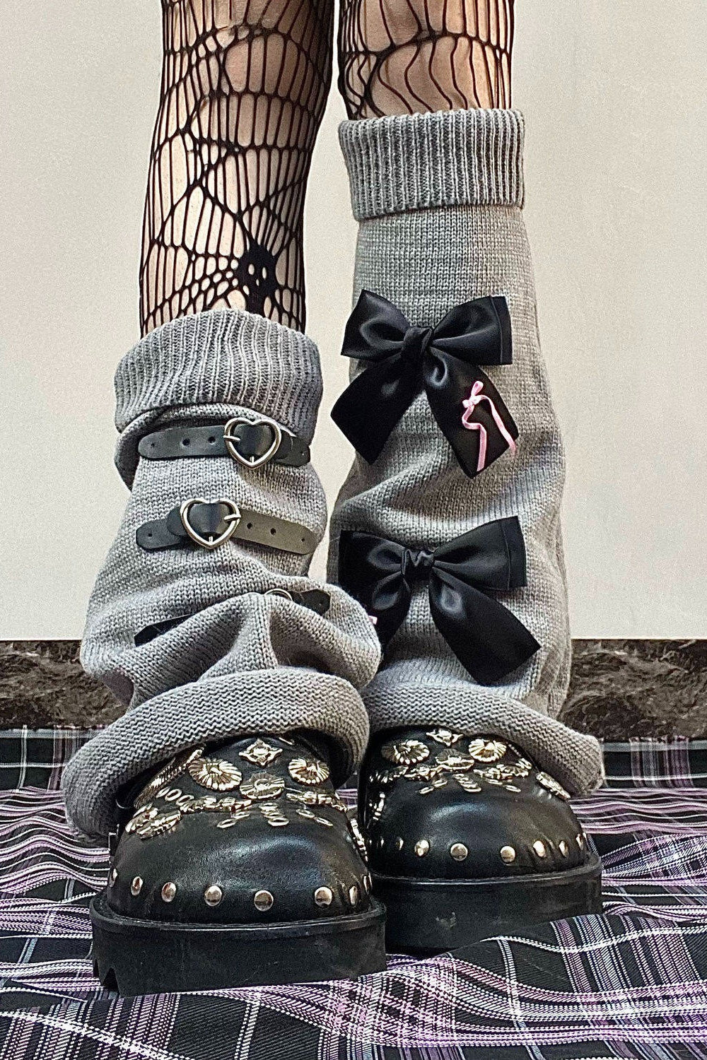 Punk Knit Bow Buckle Socks Main image