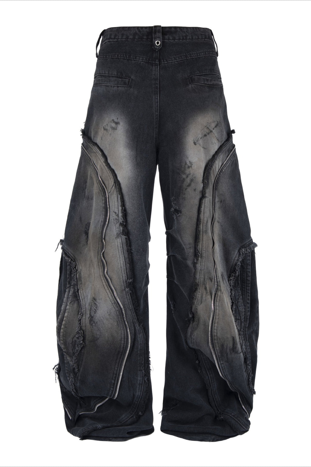 Distressed Panel Barrel Jeans
