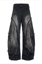 Distressed Panel Barrel Jeans