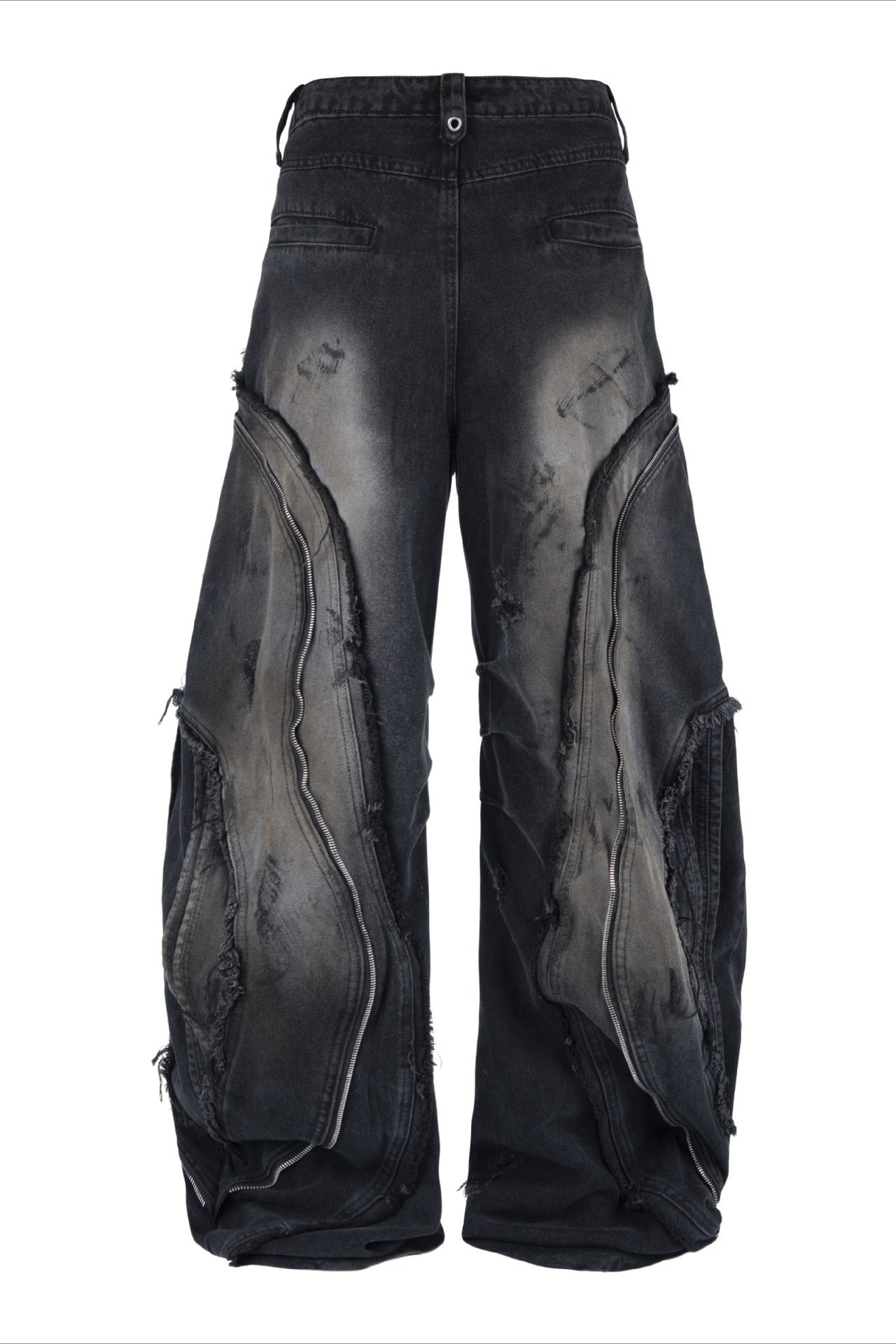 Distressed Panel Barrel Jeans