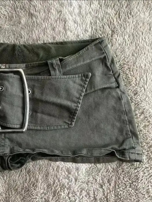 Army Green Low Rise Mini Denim Skirt Secondary image