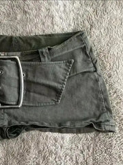 Army Green Low Rise Mini Denim Skirt