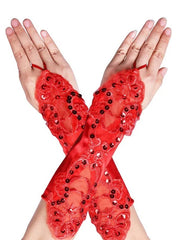 Gothic Satin Lace Sequins Fingerless Gloves