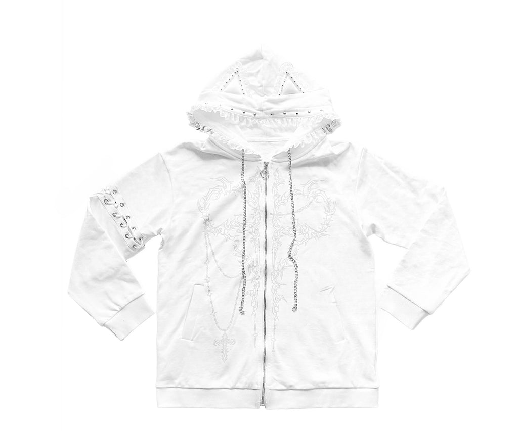 Harajuku Cross Lace-up Splicing Hoodie