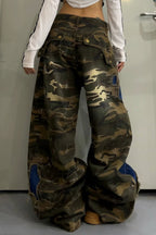 Denim Patch Camouflage Wide Pants