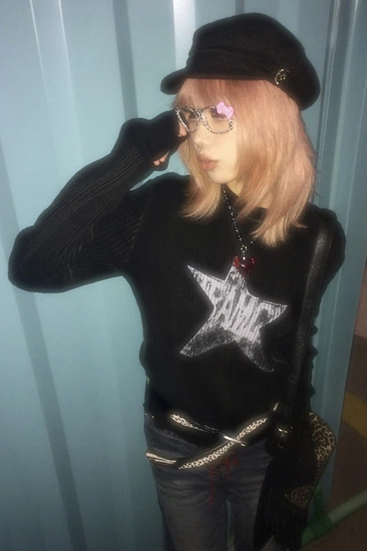 Grunge Black Long Sleeve Knit Top Main image