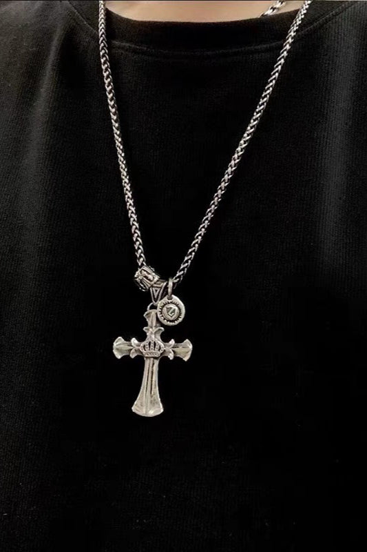 Vintage Crown Cross Necklace