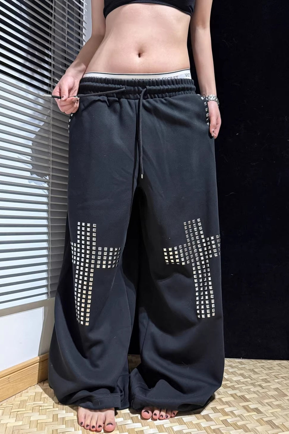 Gothic Rhinestone Drawstring Pants Main image
