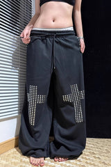 Gothic Rhinestone Drawstring Pants