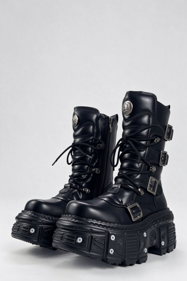 Metal Detail Lace Up Platform Boots
