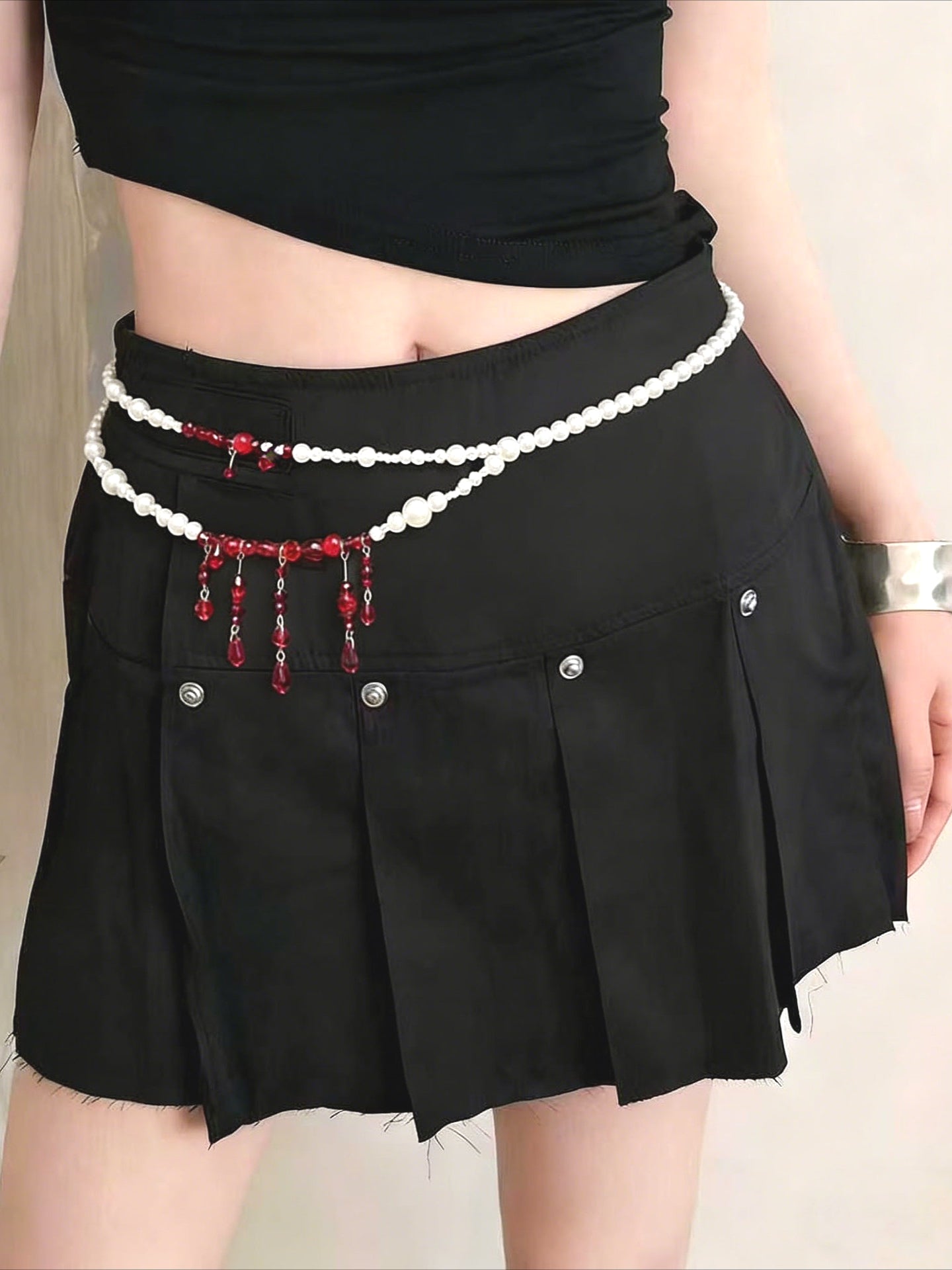 Gothic Dark Blood Drop Red Bead Tassel Waist Chain