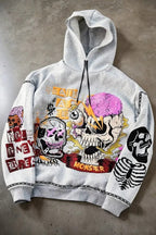 Gothic Skull Print Light Gray Hoodie