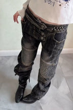 Layered Panel Washed Straight Leg Jeans