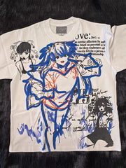 Edgy Anime Print Cotton Crew T-shirt