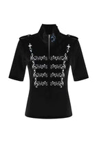 Sheet Music Printed Stand Collar Shoulder Fit T-shirt