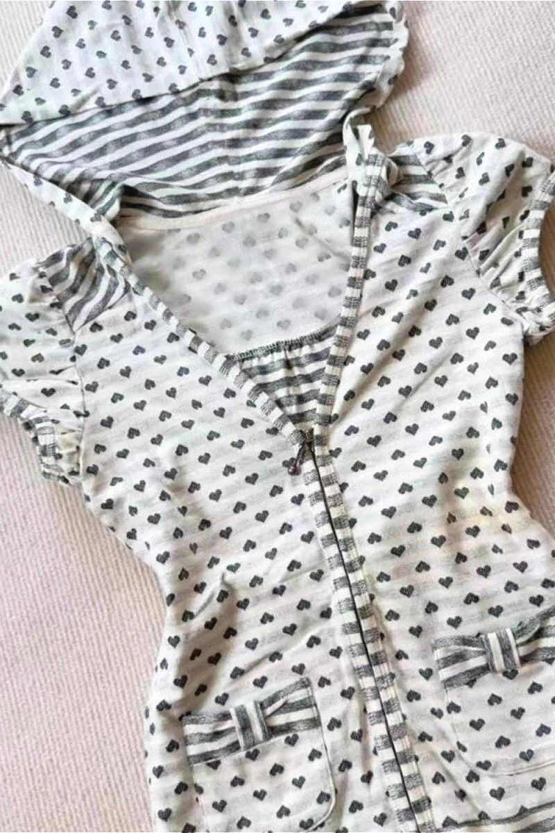 Y2K Pocket Polka Dot Print Hooded T-shirt